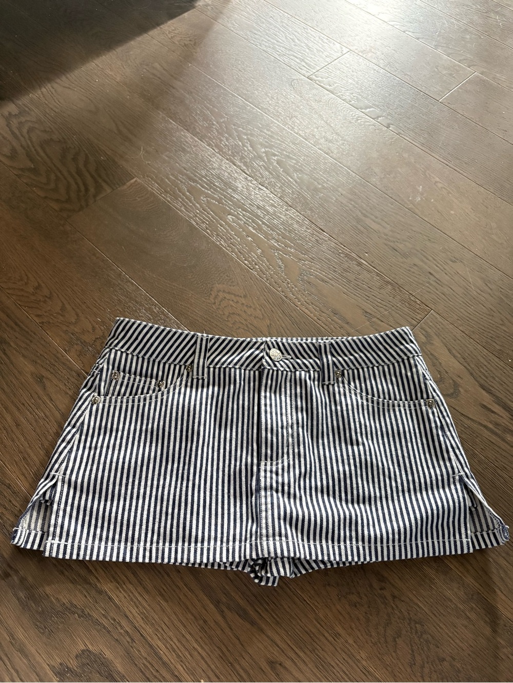 Edikted Navy and White Striped Mini Skirt